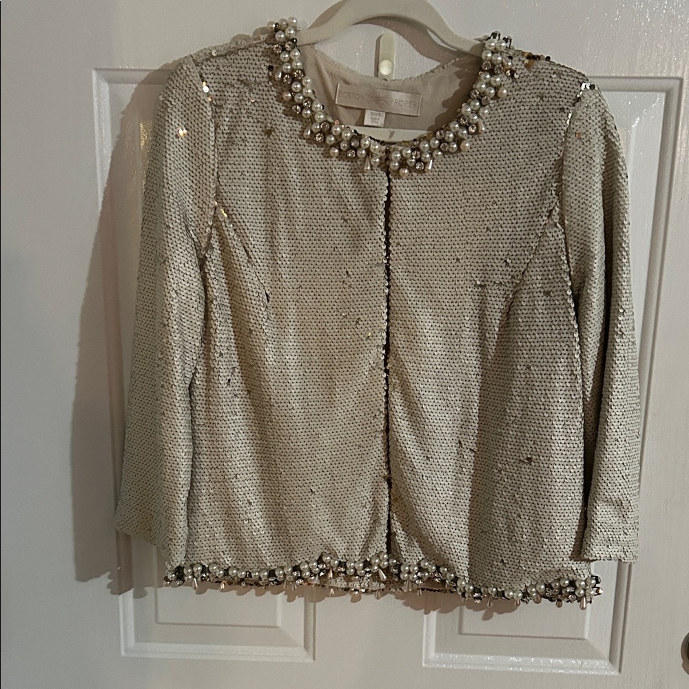 Boston Proper Cream Sequin Jacket